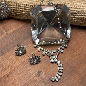 Vintage Rhinestone Necklace with Earrings